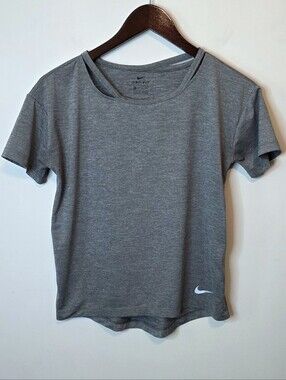 Nike Women's Miler Asymmetrical Slash Cutout Running Tee Gray Size XS